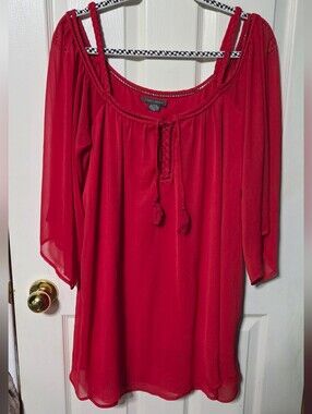 Maurices Bright Red Peasant Tunic with Braided Tassel